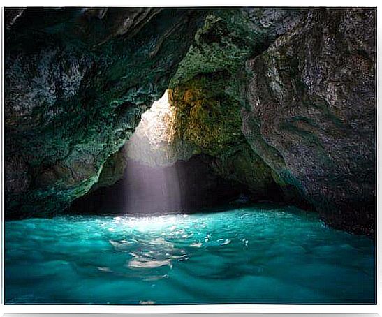 waterfall in cave