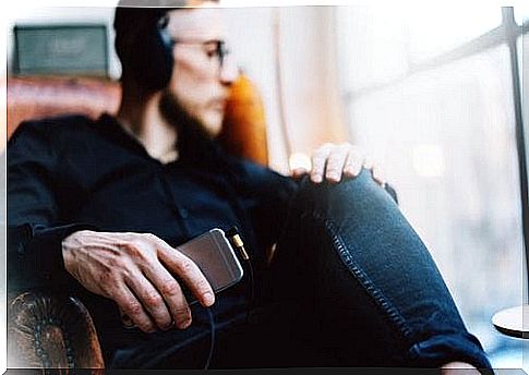 Man listening to music for health