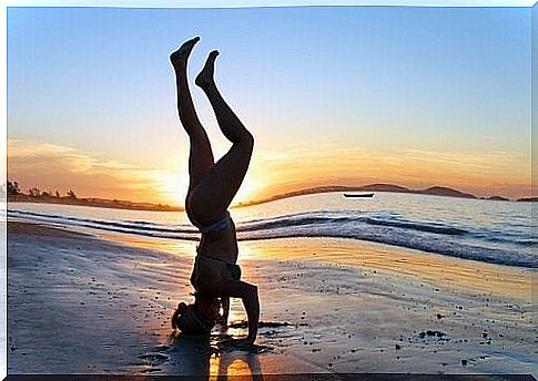 Woman upside down to prevent hair loss