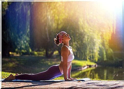 Woman keeping her breath and attention in yoga.