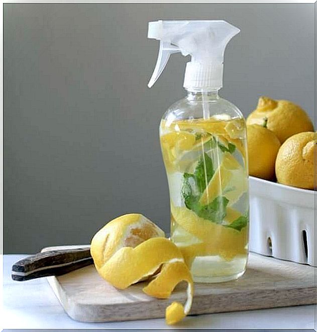 Citrus floor cleaner in a spray bottle