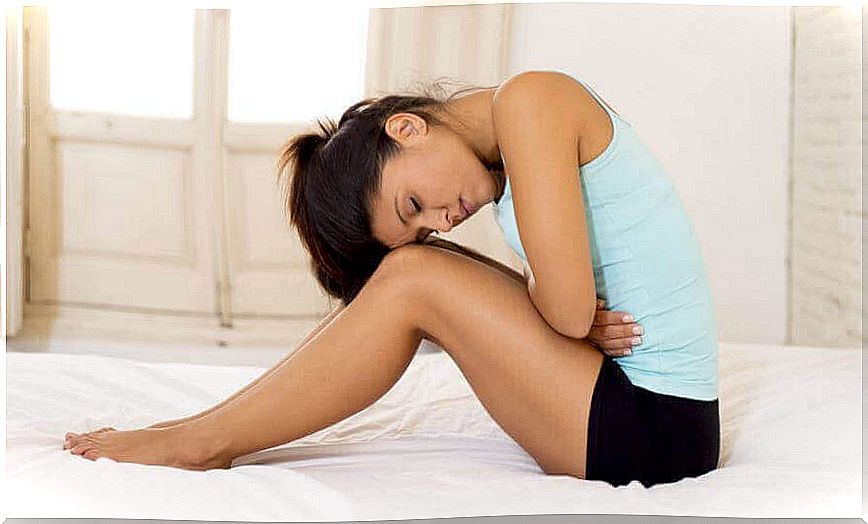 Woman with menstruation pain